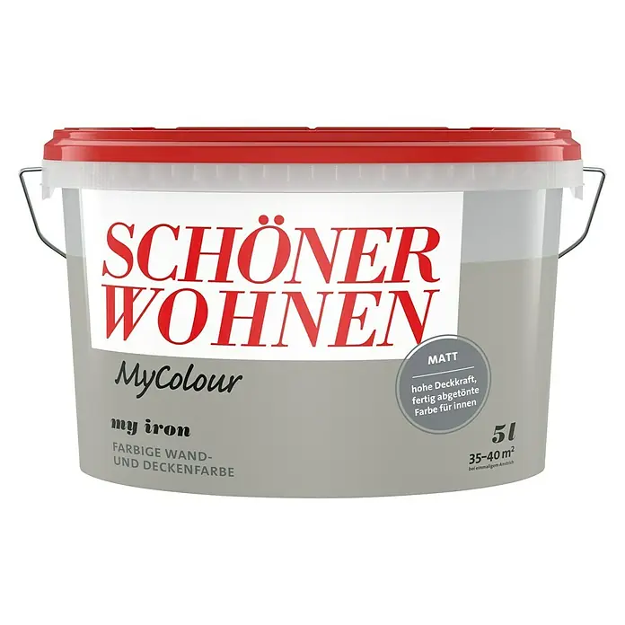SCHÖNER WOHNEN-Farbe MyColour Wandfarbe - My Iron, Matt, 5 l - Farbeimer "Schöner Wohnen My Colour my iron" für farbige Wand- und Deckenfarbe, matt, Inhalt 5 Liter, Deckkraft 35-40 m².