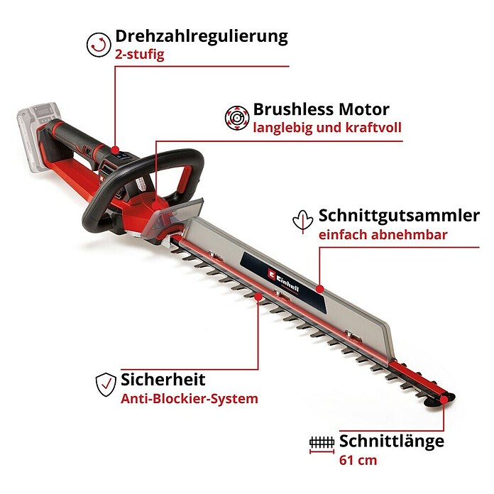 Einhell Professional Cortasetos de batería GP-CH 18/61 Li BL Solo (18 V, Iones de litio, Sin batería, Longitud de corte: 61 cm) | BAUHAUS