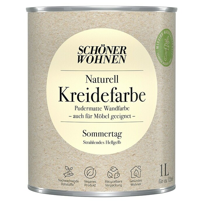 SCHÖNER WOHNEN-Farbe Naturell Wandfarbe Kreidefarbe (Sommertag - strahlendes Hellgelb, Matt, 1 l, Konservierungsmittelfrei) | BAUHAUS