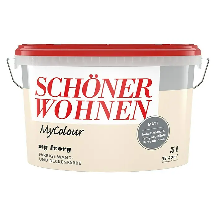 SCHÖNER WOHNEN-Farbe MyColour Wandfarbe - My Ivory, Matt, 5 l - Eimer Schöner Wohnen MyColour Wandfarbe in Elfenbein. Farbe ist matt, mit hoher Deckkraft und für Innenräume geeignet. Füllmenge: 5 Liter.