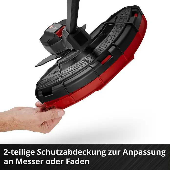 Einhell Professional Akku-Motorsense SOLO GP-BC 36/430 LI BL - 36 V, Ohne Akku, Schnittbreite Faden: 43 cm, Schnittbreite Messer: 25,5 cm - Zweiteilige Schutzabdeckung für die Anpassung an Messer oder Faden. Schutzvorrichtung für Rasentrimmer in Schwarz und Rot.