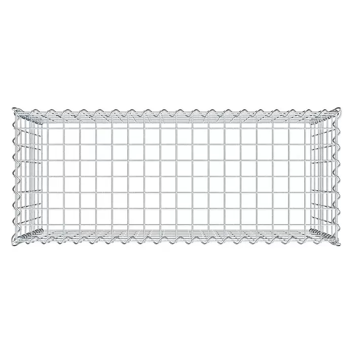 Gabiona Gabione Typ 3 - Zum Anbau in der Höhe, 100 x 40 x 60 cm, Stahl, Maschenbreite: 50 mm, Maschenhöhe: 100 mm, Spirale - Leerer rechteckiger Gabionenkorb aus silbernem Drahtgeflecht.