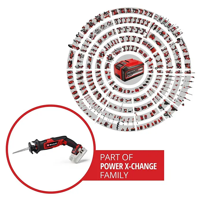 Einhell Power X-Change 18V Akku-Säbelsäge TE-AP 18/13 Li-Solo - 18 V, Ohne Akku - Einhell Akku-Säbelsäge mit Power X-Change Akku, Teil der Power X-Change Familie für flexible Anwendung bei Bau- und Gartenarbeiten.