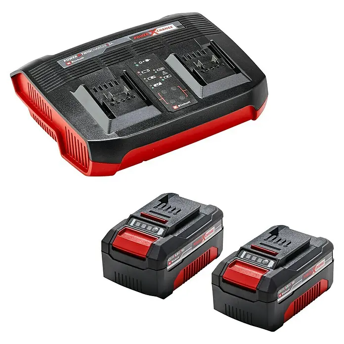Einhell Power X-Change 18V Akku-Rasenmäher Rasarro 36/40 - 36 V, 2 Akkus, 4 Ah, Schnittbreite: 40 cm - Das Einhell Power X-Twincharger 3A Ladegerät mit zwei 18V 4,0Ah Power X-Change Akkus, ideal für kabellose Einhell Geräte.