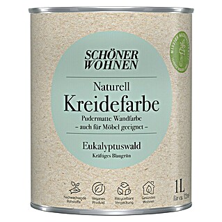 SCHÖNER WOHNEN-Farbe Naturell Wandfarbe Kreidefarbe (Eukalyptuswald - kräftiges Blaugrün, Matt, 1 l, Konservierungsmittelfrei)