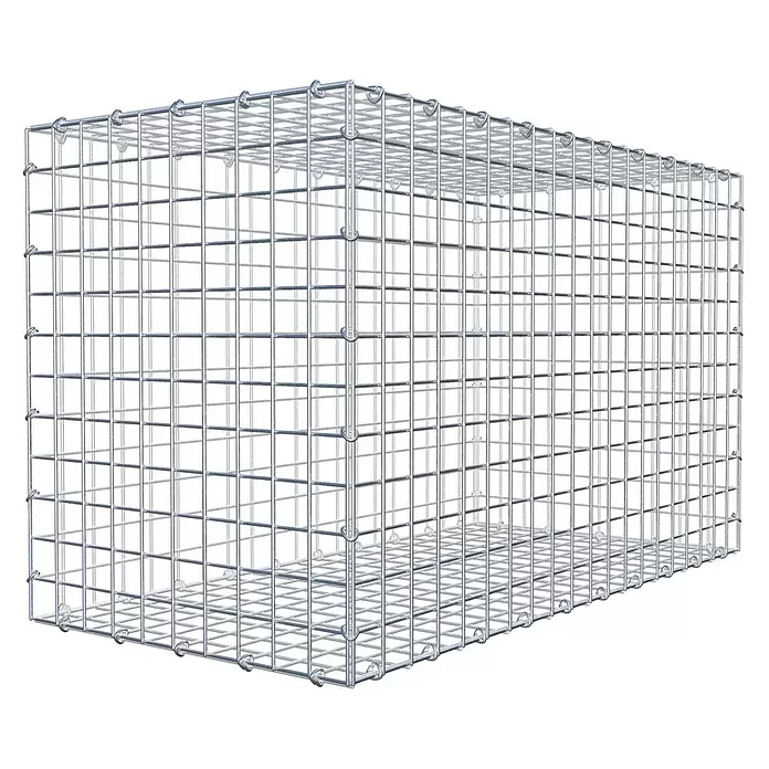 Gabiona Gabione - 100 x 50 x 60 cm, Stahl, Maschenbreite: 50 mm, Maschenhöhe: 50 mm, C-Ring - Silberfarbener, leerer rechteckiger Drahtgitter-Gabionenkorb.