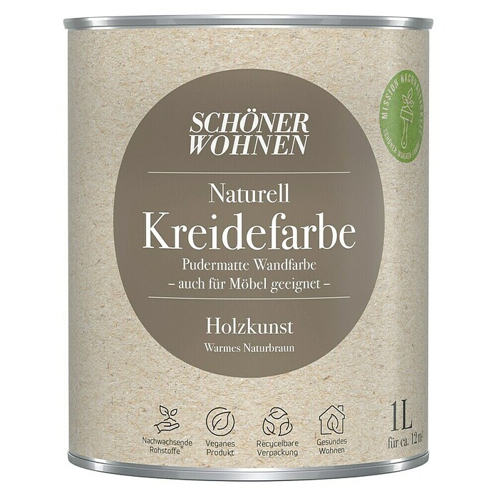 SCHÖNER WOHNEN-Farbe Naturell Wandfarbe Kreidefarbe (Holzkunst - warmes Naturbraun, Matt, 1 l, Konservierungsmittelfrei) | BAUHAUS