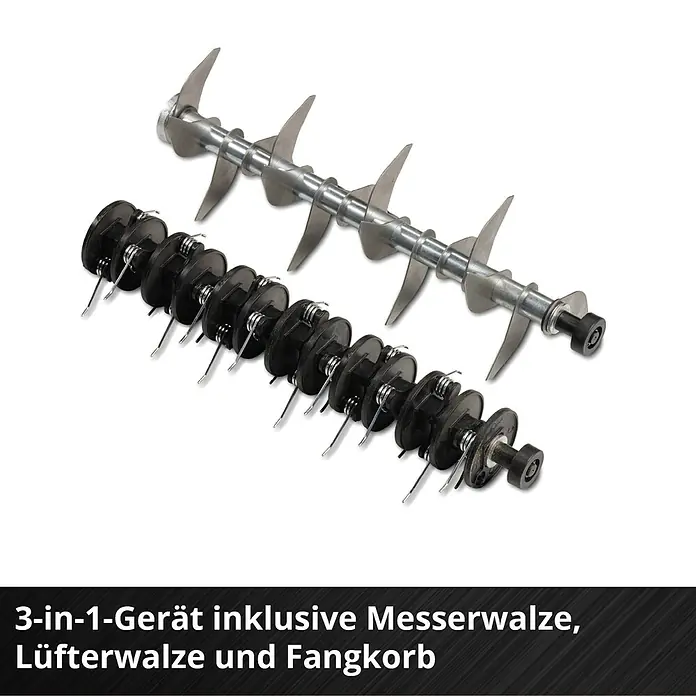 Einhell Power X-Change 18V Akku-Vertikutierer-Lüfter GE-SA 36/35 - Anzahl Akkus: Ohne Akku, 36 V, Arbeitsbreite: 35 cm - Bild von zwei Rasenlüfterwalzen.