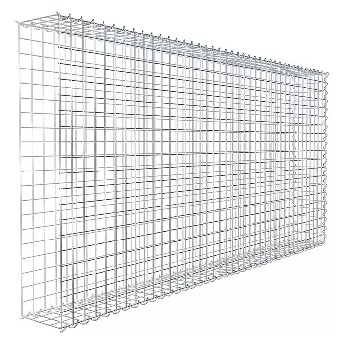 Gabiona Gabione Typ 2 - Zum Anbau in der Länge, 200 x 20 x 100 cm, Stahl, Maschenbreite: 50 mm, Maschenhöhe: 50 mm, Spirale - Rechteckiger Gabionenkorb aus grauem Drahtgeflecht.