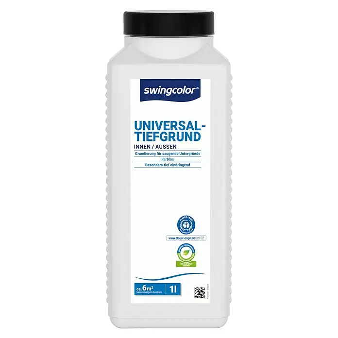 swingcolor Tiefengrund - 1 l - Abbildung einer Flasche Swingcolor Universal-Tiefgrundierung für den Innen- und Außenbereich, farblos, 1 Liter.
