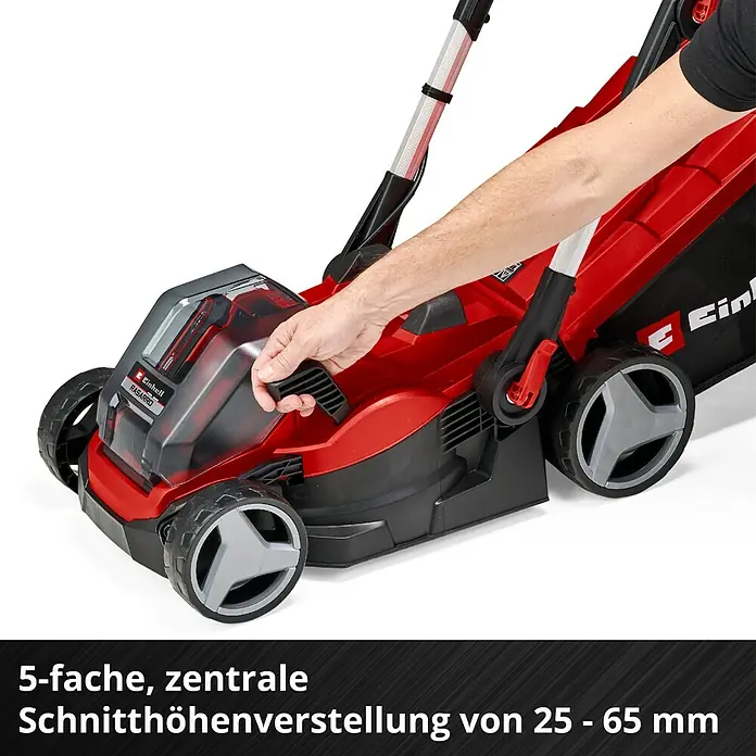 Einhell Power X-Change 18V Akku-Rasenmäher Rasarro 36/34 - 36 V, 2 Akkus, 3 Ah, Schnittbreite: 34 cm - Akku-Rasenmäher Einhell mit zentraler Schnitthöhenverstellung. Ideal für jeden Garten.