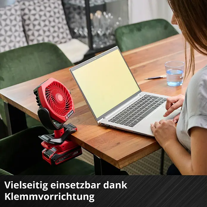 Einhell Power X-Change 18V Akku-Ventilator GC-CF 18/110 Li - Rot, 11 cm, 18 V, Ohne Akku - Vielseitig einsetzbarer Einhell Akku-Ventilator mit Klemme am Tisch. Praktische Kühlung beim Arbeiten am Laptop.