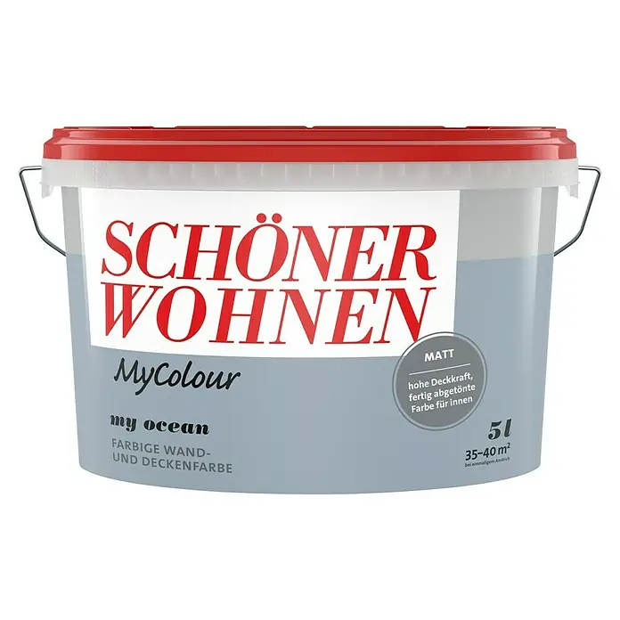 SCHÖNER WOHNEN-Farbe MyColour Wandfarbe - My Ocean, Matt, 5 l - Eimer Schönner Wohnen MyColour "my ocean" Innenfarbe, 5 Liter. Die Wand- und Deckenfarbe in mattem Ozeanblau für ein schönes Zuhause.