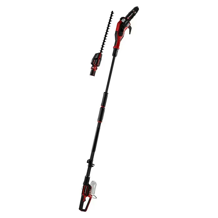 Einhell Professional Akku-Multifunktionswerkzeug GP-HC 18/5020 Li T BL-Solo - 18 V, Ohne Akku - Rotes, schwarzes Akku-Gartenmultitool mit langem Teleskopstiel, Kettensägen- und Heckenscherenaufsätzen. Für hohe Äste und Hecken.