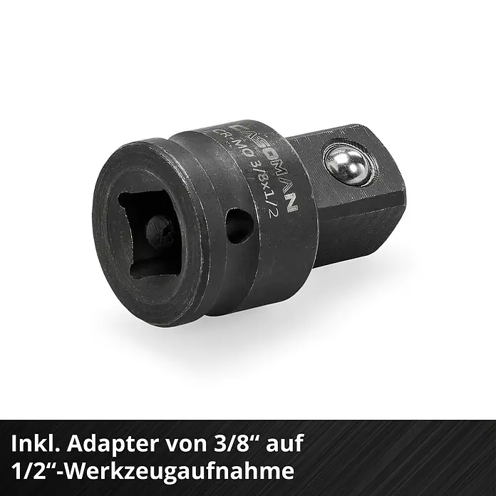 Einhell Power X-Change 18V Akku-Ratschenschrauber TE-RW 18/60 Li-Solo - 18 V, Ohne Akku, Max. Drehmoment: 60 Nm - Aufnahmeadapter von 3/8" auf 1/2" für Werkzeuge. Er besteht aus robustem Chrom-Molybdän-Stahl für hohe Beanspruchung.