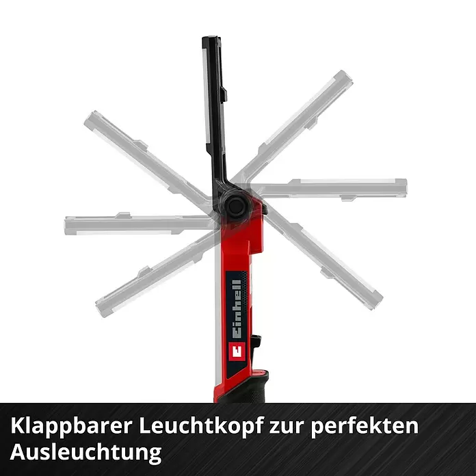 Einhell Power X-Change 18V Akku-Bauleuchte TE-CL 18/1000 S Li - Solo - 18 V, Ohne Akku, Lichtstrom: 1.000 lm - Rote und schwarze Arbeitsleuchte mit klappbarem, drehbarem Leuchtkopf für flexible Ausleuchtung.
