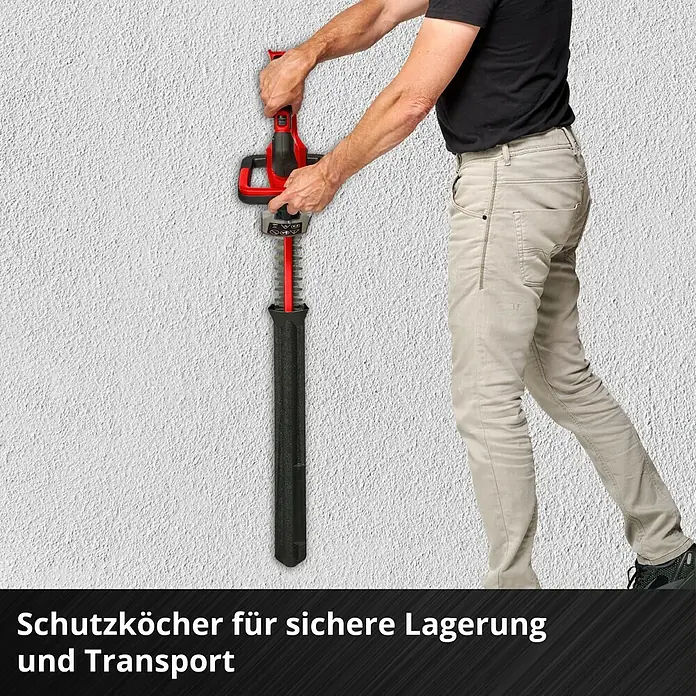 Einhell Power X-Change 18V Akku-Heckenschere GC-CH 18/50 Li-Solo - 18 V, Li-Ionen, Ohne Akku, Schnittlänge: 50 cm - Schutzhülle für sichere Lagerung und Transport einer Heckenschere.
