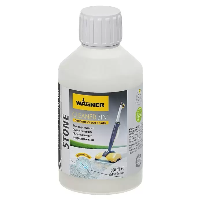 Wagner Steinreiniger 3-in-1 - 500 ml - Weiße 500ml WAGNER Cleaner 3in1 Outdoor Reinigungs- & Pflegekonzentrat für Stein, mit gerippter Kappe.