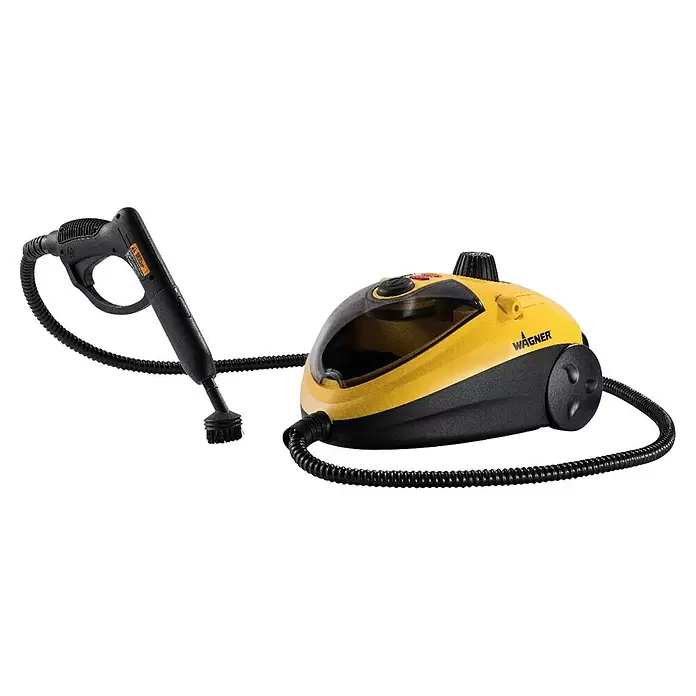 Wagner Dampfreiniger Power Steamer 915 E - 1.500 kW, Aufheizzeit: 7 min, Behältervolumen: 1,2 l - Gelb-schwarzer, tragbarer Dampfreiniger mit Schlauch und Handbürstenaufsatz.