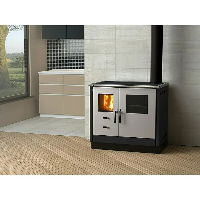 Firefix Küchenherd Maas - 8,3 kW, Raumheizvermögen: 169 m³, Schwarz - Ein Küchenherd mit Holzfeuerung, der Wärme und Stil in den Raum bringt. Elegantes Design mit praktischen Kochfeldern und integriertem Ofen.