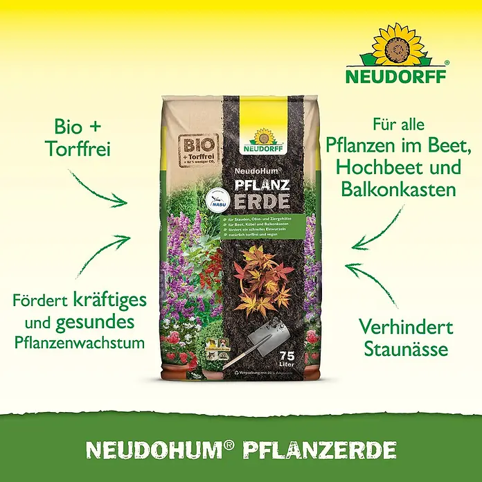 Neudorff NeudoHum Pflanzerde - 75 l - Pflanzerde von Neudorff, torffrei und biologisch für gesundes Pflanzenwachstum im Beet, Hochbeet und Balkonkasten.