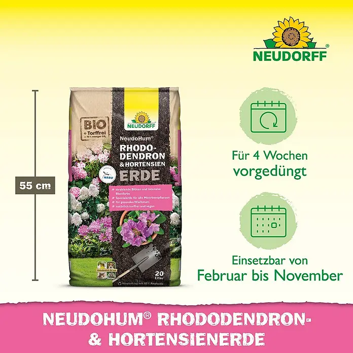 Neudorff NeudoHum Hortensienerde - 20 l - NEUDORFF NeudoHum Rhododendron- & Hortensienerde im 20-Liter-Sack. Torffreie Spezialerde für Moorbeetpflanzen, vorgedüngt für 4 Wochen.