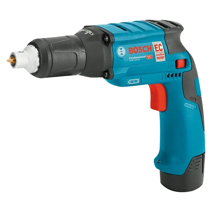 Bosch Professional Atornillador para placas de yeso de batería GTB 12V-11 - 12 V, 2 baterías, 2 Ah - Atornillador para paneles de yeso inalámbrico Bosch GTB 12V-11 Professional con cuerpo azul y negro, ideal para tabiques de yeso.