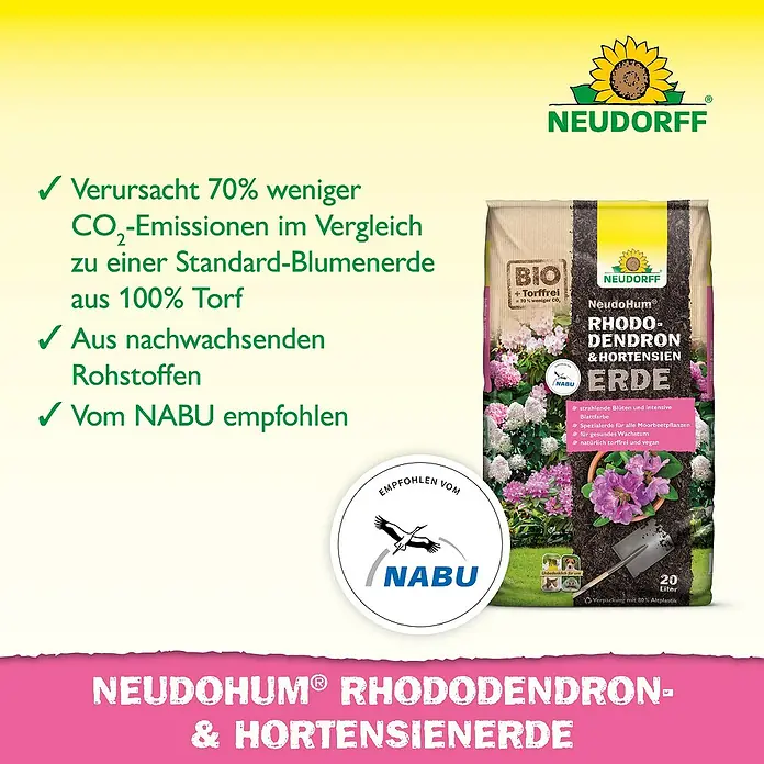 Neudorff NeudoHum Hortensienerde - 20 l - Produktbild von Neudorff NeudoHum Rhododendron- und Hortensienerde, einer torffreien Bio-Erde für strahlende Blüten und gesundes Wachstum.