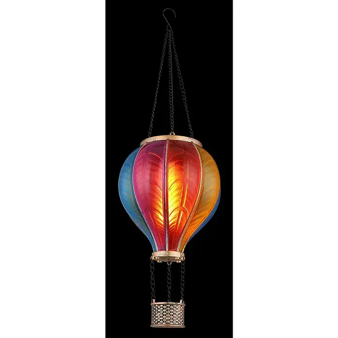 Globo Solar-Hängeleuchte Heißluftballon - Bunt, IP44, Ø x H: 14 x 46,5 cm - Farbenfrohe, hängende Ballonleuchte mit Kettenaufhängung und Korb. Dekoratives Lichtelement für Innenräume, das eine warme Atmosphäre schafft.