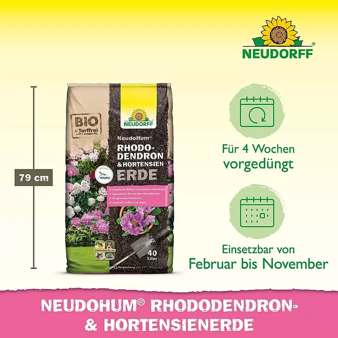 Neudorff NeudoHum Hortensien- & Rhododendronerde - 40 l, Torffrei - Großer Beutel Neudohum® Rhododendron- & Hortensienerde, BIO, torffrei, 40 Liter, 4 Wochen vorgedüngt.