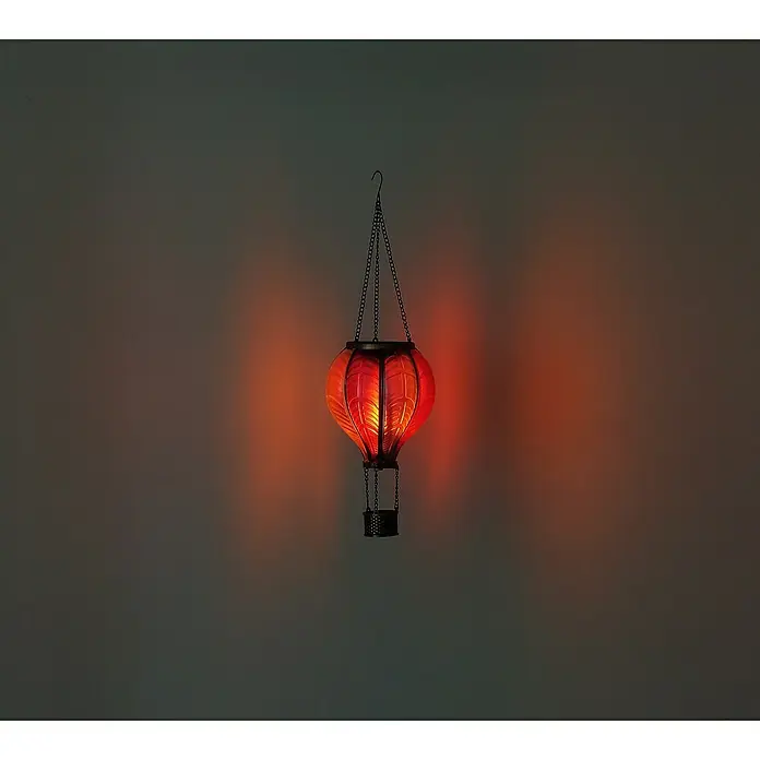 Globo Solar-Hängeleuchte Heißluftballon - Rosa, IP44, Ø x H: 14 x 46,5 cm - Dekorative Heißluftballon-Laterne mit warmem Schein, hängt an einer Kette und wirft ein stimmungsvolles Licht an die Wand.