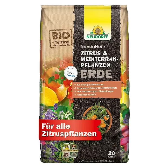 Neudorff NeudoHum Mediterranpflanzenerde - 20 l - Neudorff NeudoHum 20L torffreie Bio-Erde für Zitrus- & Mittelmeerpflanzen, Beutel aus 80% Altplastik.