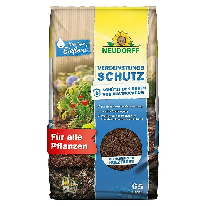 Neudorff Mulch Verdunstungsschutz - 65 l - Großer Neudorff Sack mit natürlicher Holzfaserdecke für Pflanzen, schützt vor Verdunstung und reduziert Gießen.