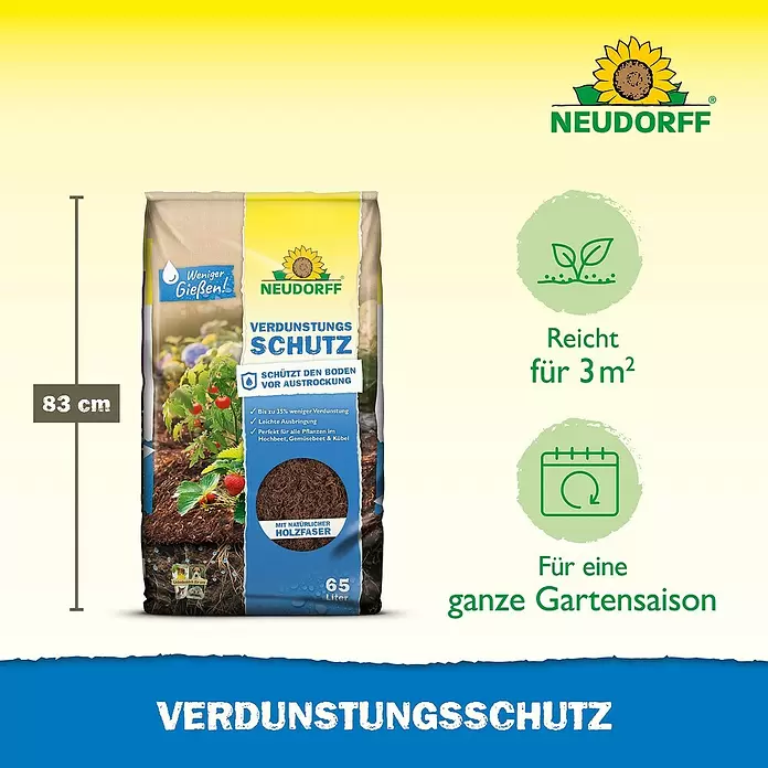 Neudorff Mulch Verdunstungsschutz - 65 l - Großer 83 cm hoher Sack Neudorff Verdunstungsschutz aus Holzfaser, für weniger Gießen und Bodenschutz.