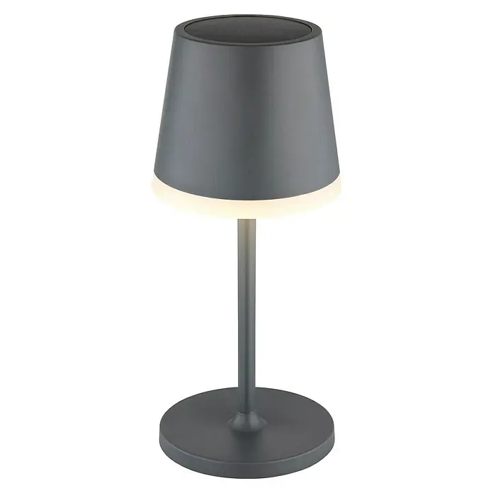 Globo Solar-Tischleuchte - Schwarz, Warmweiß, IP44, Ø x H: 11 x 41 cm - Graue Tischleuchte mit Lampenschirm, Ständer und runder Basis. Das Licht leuchtet an der Unterseite des Schirms heraus.