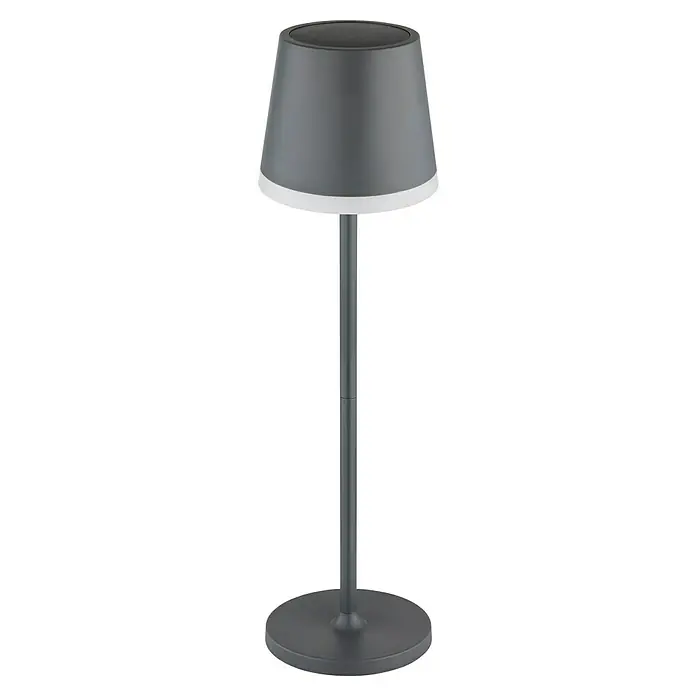 Globo Solar-Tischleuchte - Schwarz, Warmweiß, IP44, Ø x H: 11 x 41 cm - Graue Tischleuchte mit einem schlanken, zylindrischen Ständer und einem kegelförmigen Schirm mit weißem Rand. Stilvolle Beleuchtung für jeden Raum.