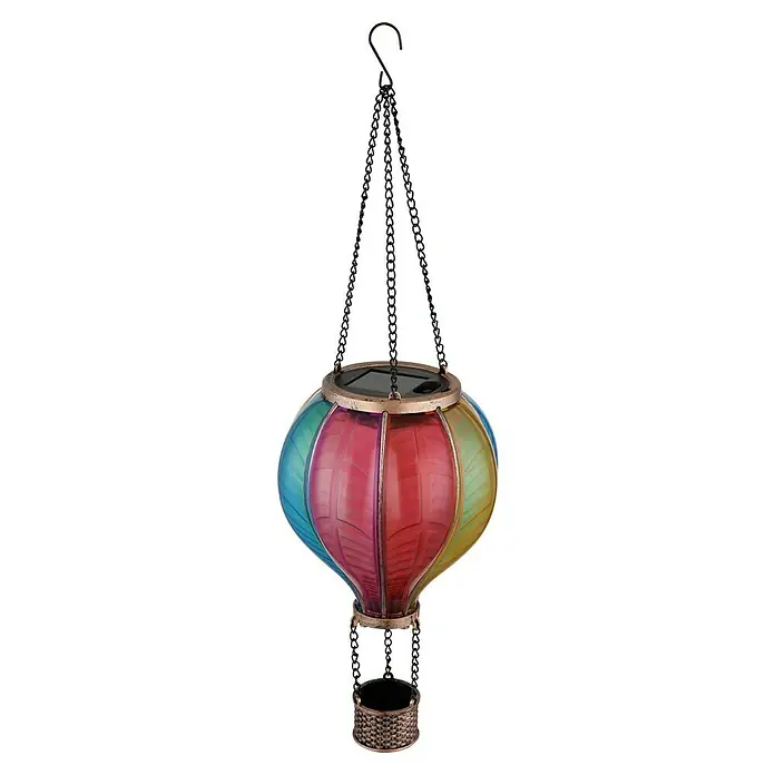 Globo Solar-Hängeleuchte Heißluftballon - Bunt, IP44, Ø x H: 14 x 46,5 cm - Bunte Solar-Laterne in Heißluftballon-Form mit Kettenaufhängung für den Garten oder die Terrasse. Stimmungsvolle Beleuchtung.