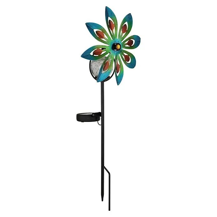Globo Solar-Erdspieß Windrad - 0,02 W, L x B x H: 200 x 90 x 500 mm, Bunt, IP44 - Buntes Solar-Gartenlicht in Blumenform mit Metalleffekt, das jedem Außenbereich einen Hauch von Farbe und Ambiente verleiht.