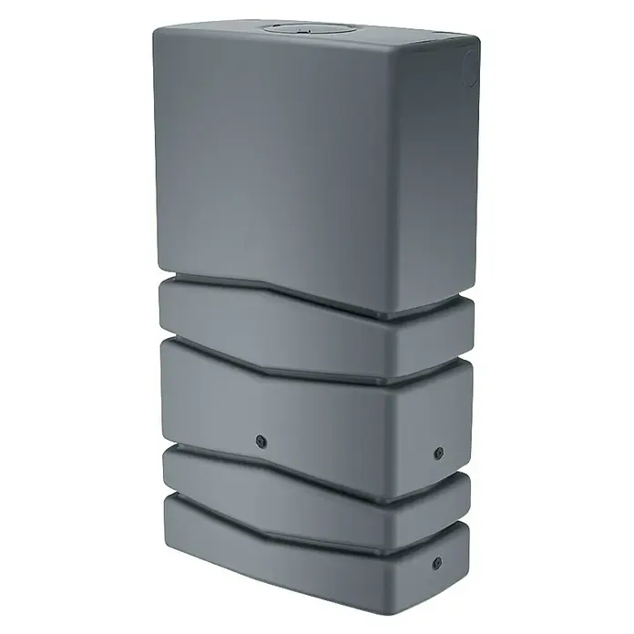 Regenspeicher Aqua Tower - L x B x H: 77,5 x 38,3 x 135 cm, 350 l, Hellgrau - Grauer, moderner Regenwassertank mit stapelbarem Design zur effizienten Wasserspeicherung im Garten.