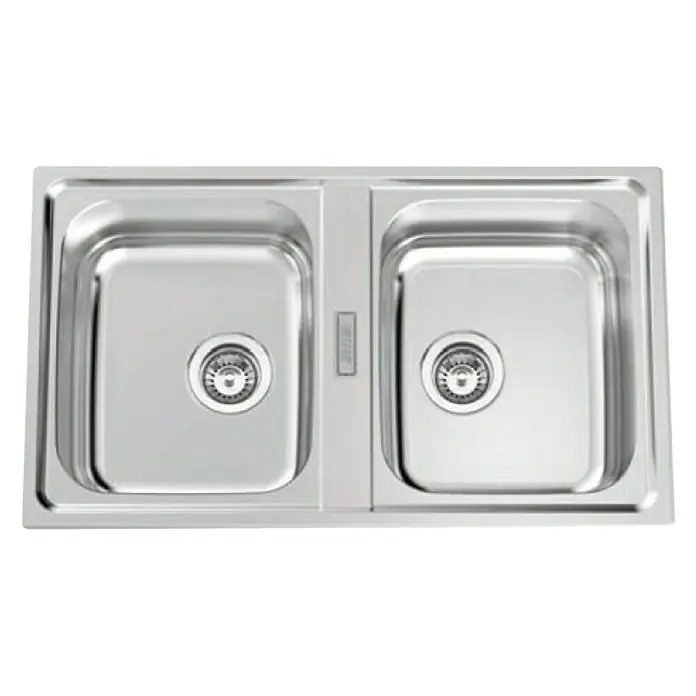 Rodi Fregadero encastrable Urban 86BB - 50 x 86 cm, Acero inoxidable - Fregadero de acero inoxidable con dos cubetas y desagüe central, ideal para cocinas modernas. Duradero y fácil de limpiar.