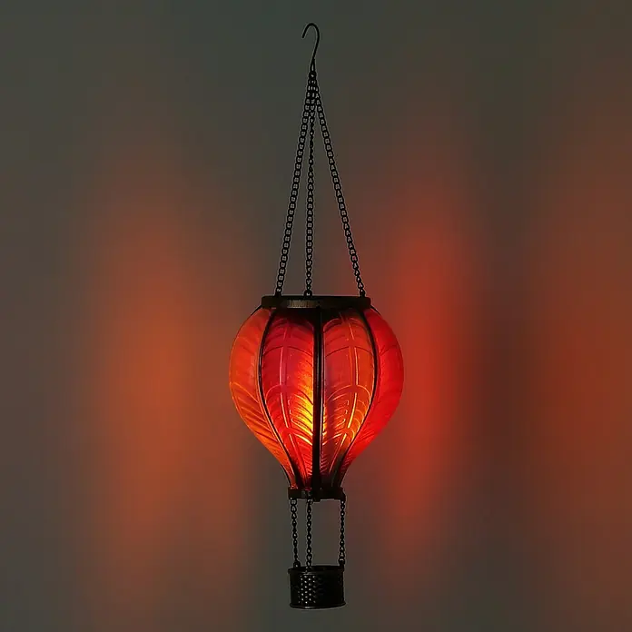 Globo Solar-Hängeleuchte Heißluftballon - Rosa, IP44, Ø x H: 14 x 46,5 cm - Diese stimmungsvolle Hängelampe in Heißluftballon-Form sorgt für eine warme, rote Beleuchtung und ist ein echter Hingucker im Raum.