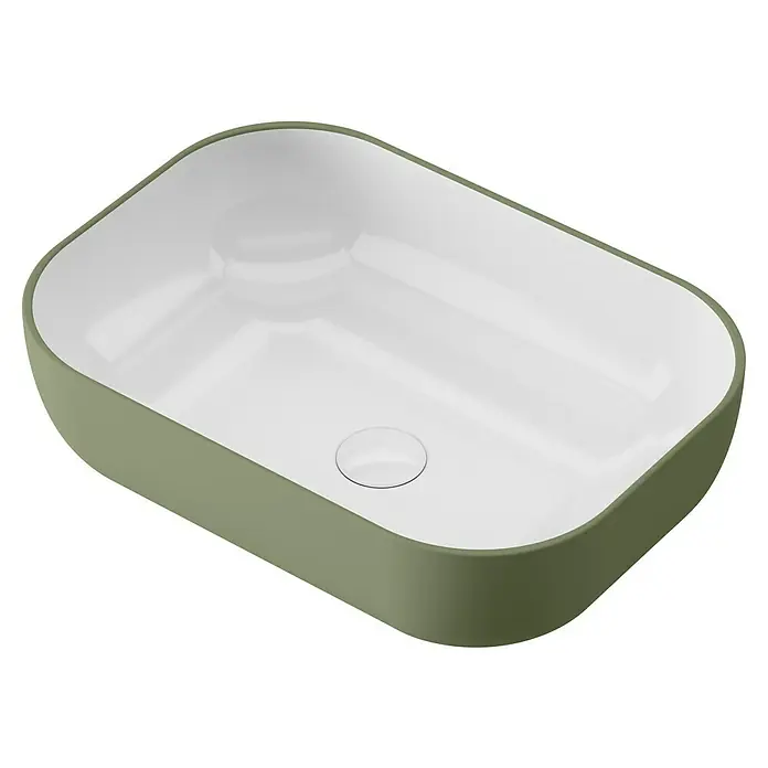 Lavabo de sobremesa Stadium Bicolor - 33 x 45,41 cm, Verde atlantico/Blanco - Vista del lavabo de encimera moderno. Un diseño elegante con exterior verde oliva e interior blanco, perfecto para cualquier baño moderno.