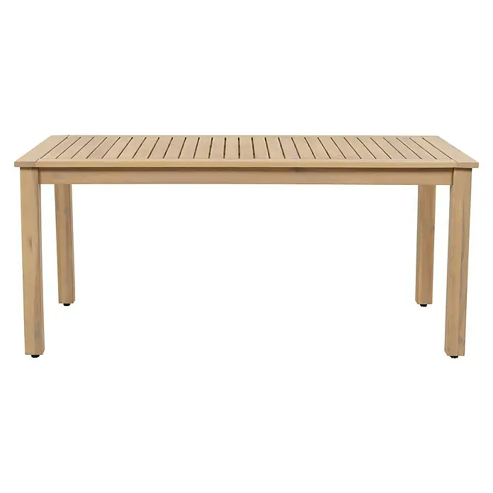 Sunfun Conjunto de muebles Lola - 6 pzs., Ratán sintético/Madera de acacia, Marrón - Una mesa de teca con líneas rectas y una mesa de listones para uso en exteriores. Ideal para jardines y patios, que ofrece elegancia sencilla.