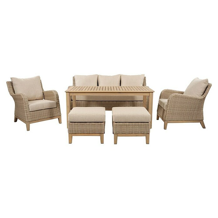 Sunfun Conjunto de muebles Lola (6 pzs., Ratán sintético/Madera de acacia, Marrón) | BAUHAUS