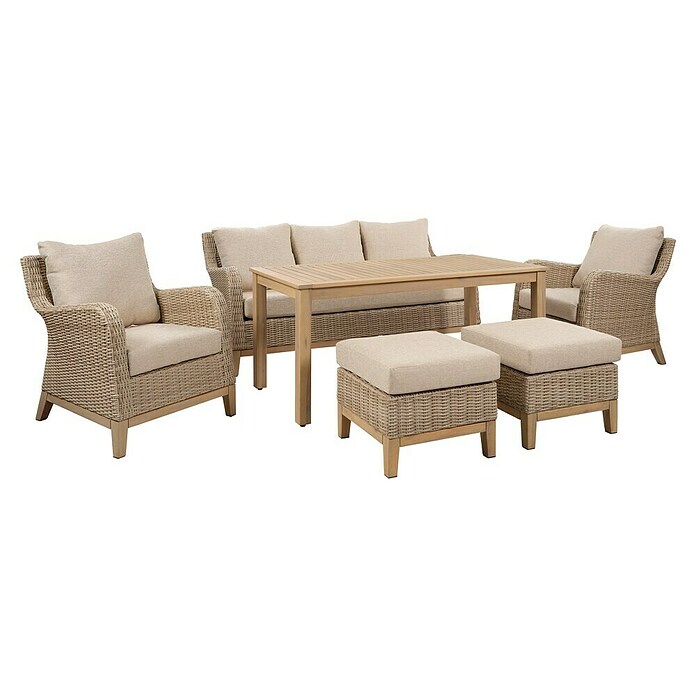 Sunfun Conjunto de muebles Lola (6 pzs., Ratán sintético/Madera de acacia, Marrón) | BAUHAUS