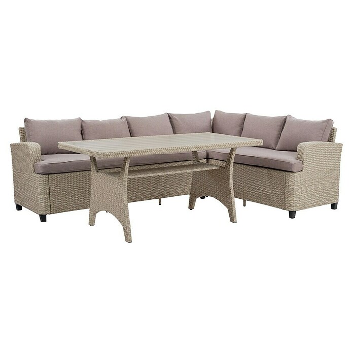 Sunfun Conjunto de muebles Namsted (3 pzs., Ratán sintético/Acero, Beige) | BAUHAUS