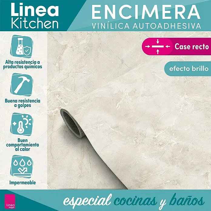 Lámina decorativa autoadhesiva vinílico para encimera - 65 x 200 cm, Remo - Imagen de una encimera de cocina de vinilo autoadhesivo Linea Kitchen con alta resistencia y efecto brillo, especial para cocinas y baños.