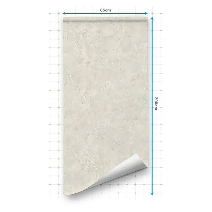 Lámina decorativa autoadhesiva vinílico para encimera - 65 x 200 cm, Remo - Un patrón de papel pintado de color crema con efecto mármol que aporta un ambiente elegante y moderno a cualquier estancia. Dimensiones: 65cm de ancho, 200cm de largo.