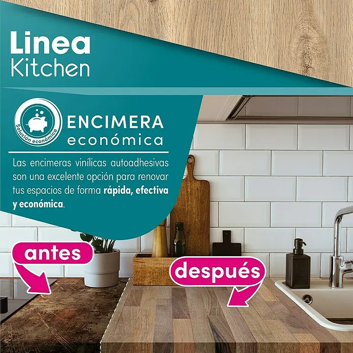 Lámina decorativa autoadhesiva vinílico para encimera - 65 x 200 cm, Oak - Mejora de encimeras de cocina: Las encimeras vinílicas autoadhesivas son una excelente opción para renovar tus espacios de forma rápida, efectiva y económica.