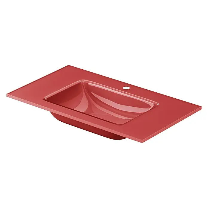 Lavabo Cristal - 81 x 46 cm, Orificios para grifo: Medio, Sin desbordamiento, Vino tinto - Lavabo rojo con cubeta rectangular y orificio para grifo para un diseño de baño moderno. Diseño elegante para soluciones de lavado con estilo.